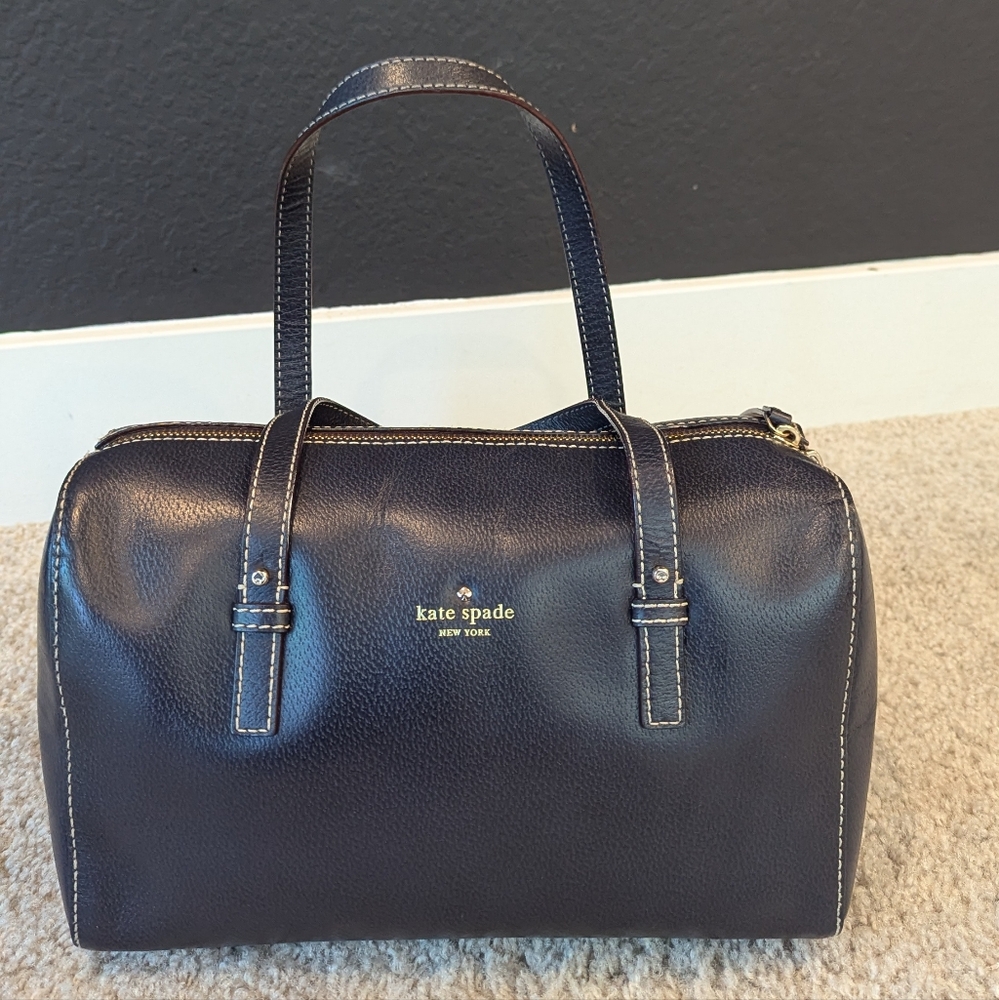 Kate Spade Black Pebbled Leather Satchel w/ Multi-Color Interior